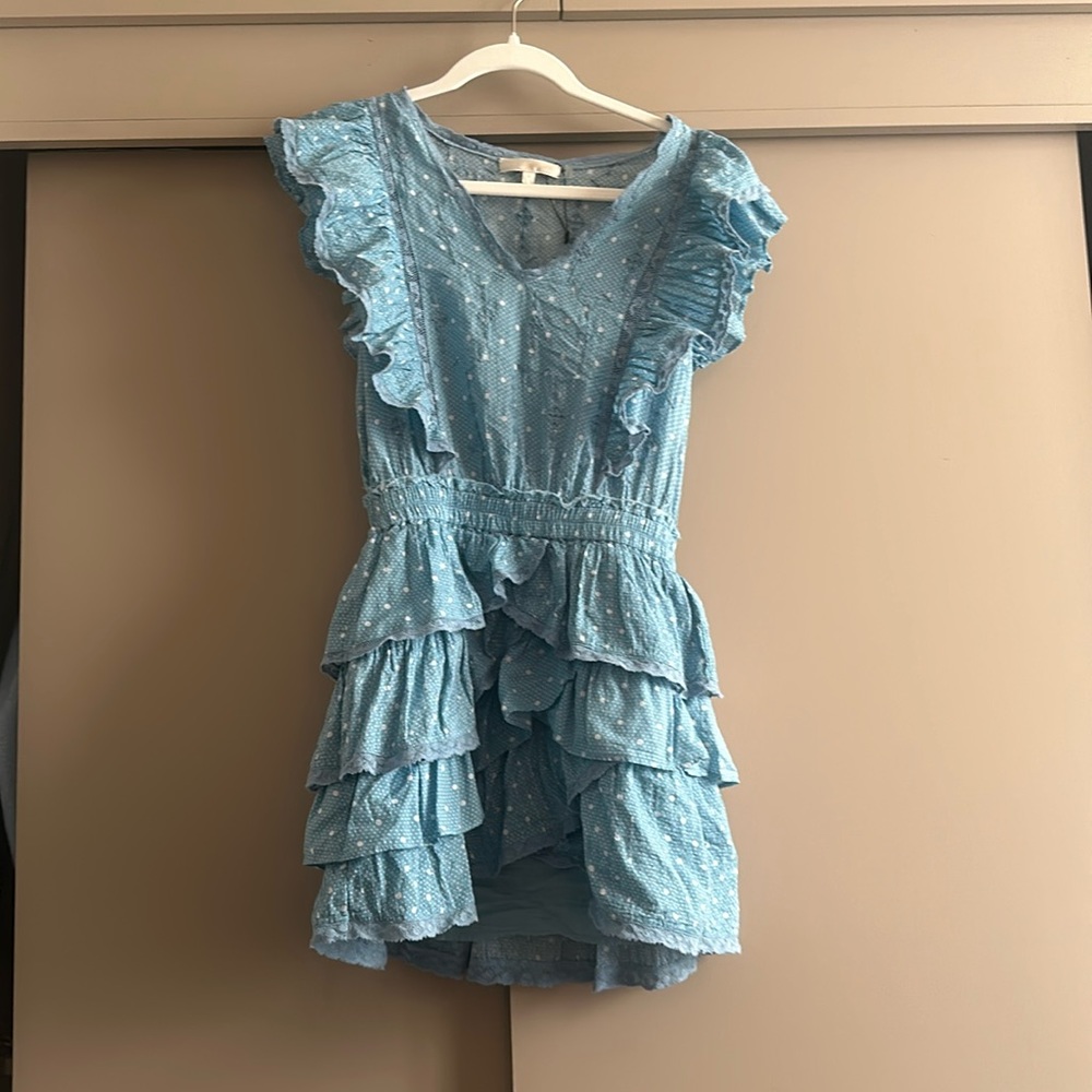 LoveShackFancy light blue ruffle mini dress